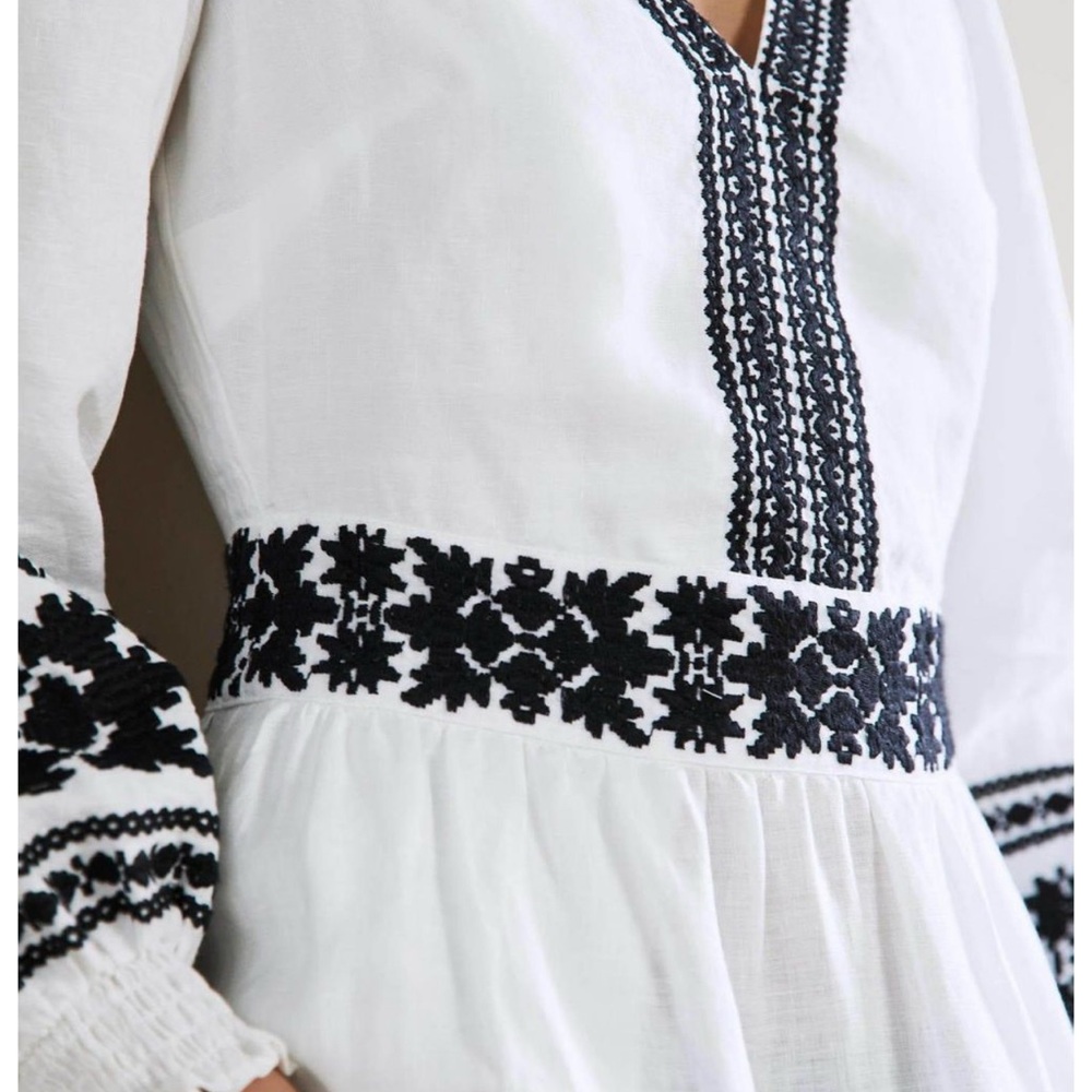 Boden Ivory Dress with Charcoal Detailing